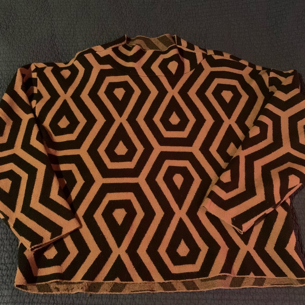 ANTHROPOLOGY MAEVE Mockneck Pullover Abstract Sweater Black & Tan  Sz L